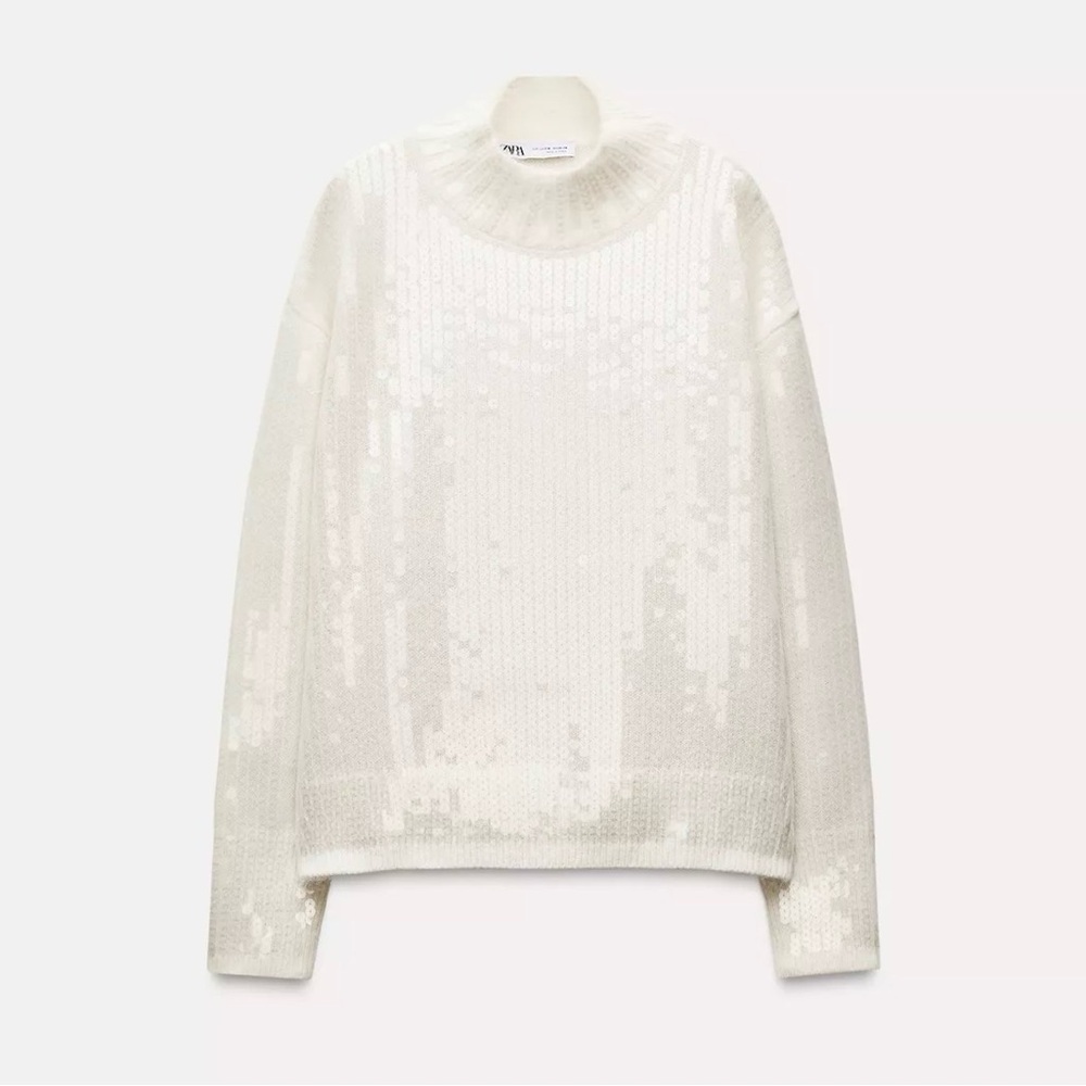 ZARA ALPACA AND WOOL BLEND OVERSIZED SEQUIN SWEATER small medium NWT IVORY ECRU